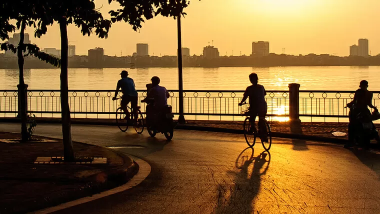 Cycling around West Lake Hanoi