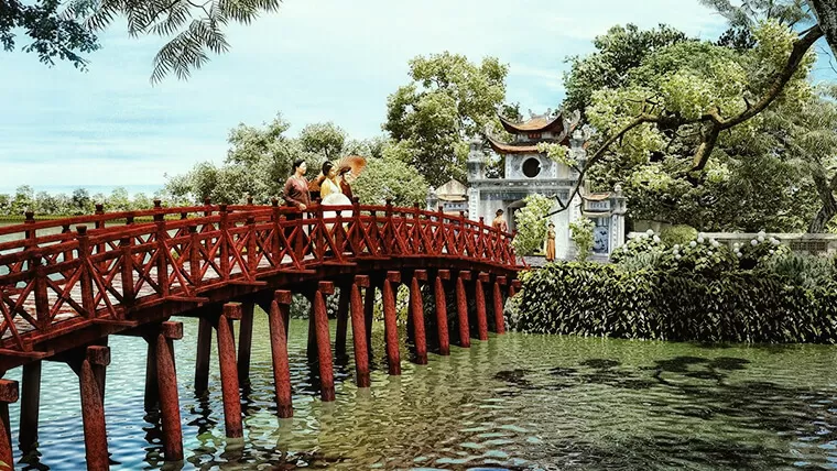 the huc bridge in hanoi