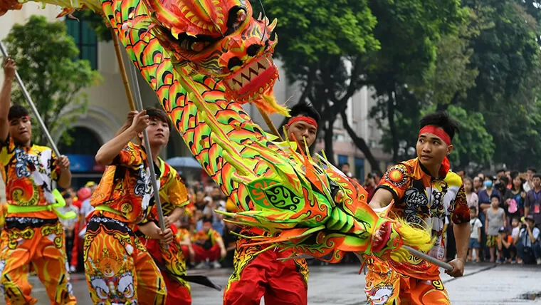 Lion dance in Vietnam full moon festival