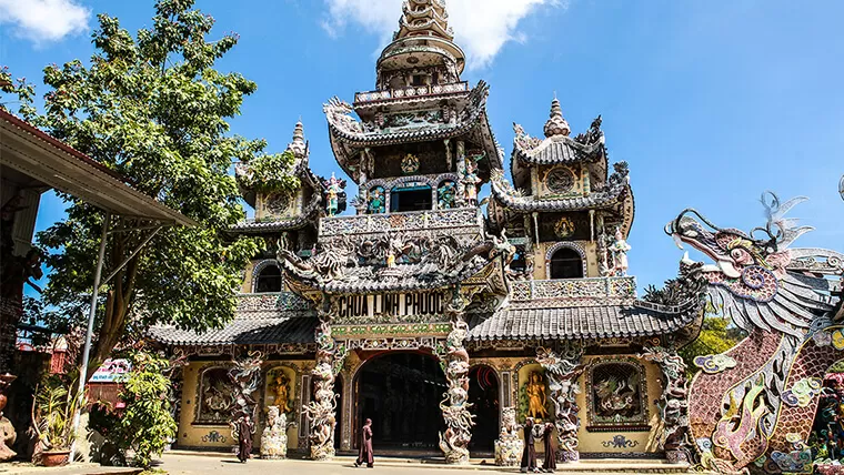 Visit Linh Phuoc pagoda in nice weather in Dalat Vietnam