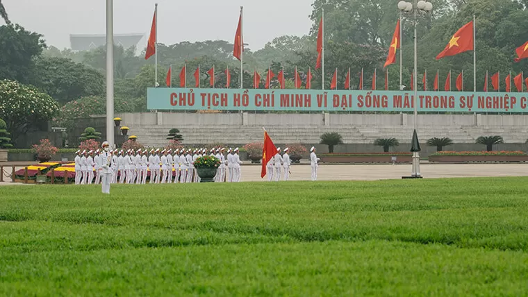 Flag raising ceremony at Ho Chi Minh Mausoleum
