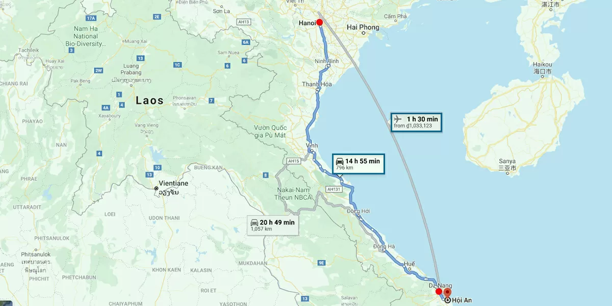 Distance from Hanoi to Hoi An