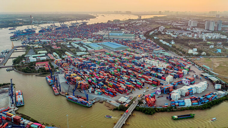 Ho Chi Minh port and a large sea port network in the South Vietnam